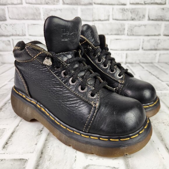 Dr Martens 8542 Women’s US 8 EU 6 Black Leather 5 eyelet Chunky Y2k Combat Boots - Picture 1 of 10